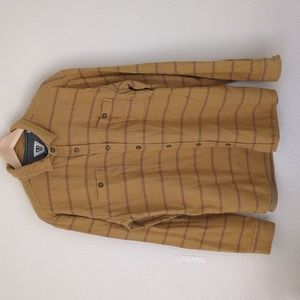 Vissla Mens XL Flannel Button Up Striped Long Sleeve Shirt Yellow Cotton